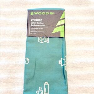 🆕 NEW Woods 100% Organic Cotton Venture Bandana, Teal/Blue Spruce + White